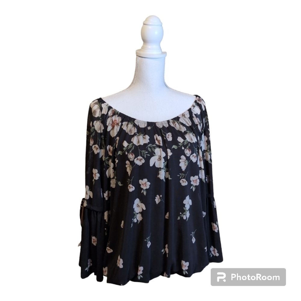 EMBER Long Sleeve FLORAL Print Puff Sleeve Blouse XL